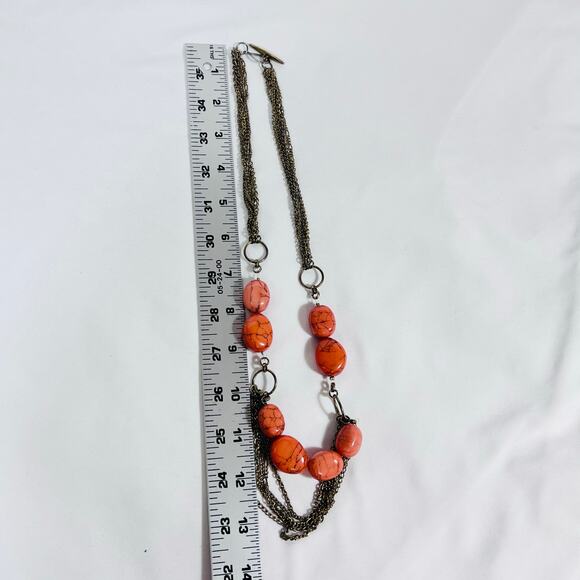 Red Jasper Glass Bead Necklace Multiple Metal Strands Jewelry 11" - Picture 7 of 7
